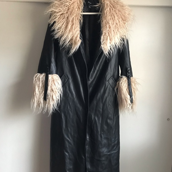 Nasty Gal Black Faux Leather Coat with Faux Fur Trim - Picture 4 of 11